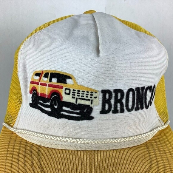 Vintage Bronco Snapback Trucker Hat Yellow/White Size M/L 7-7 5/8 Polyester YA - Picture 4 of 11